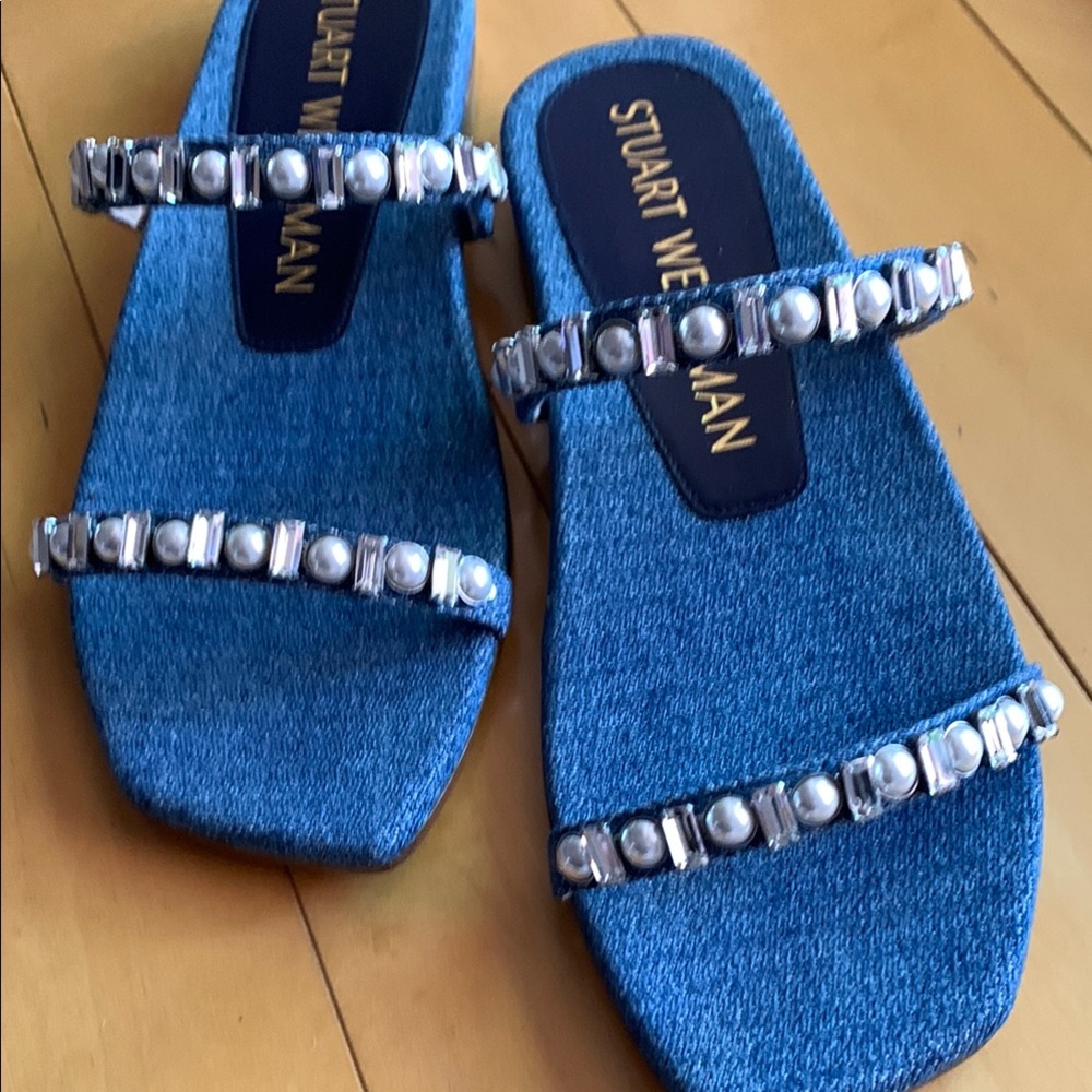 Stuart Weitzman Blue Crystal Embellished Sandals